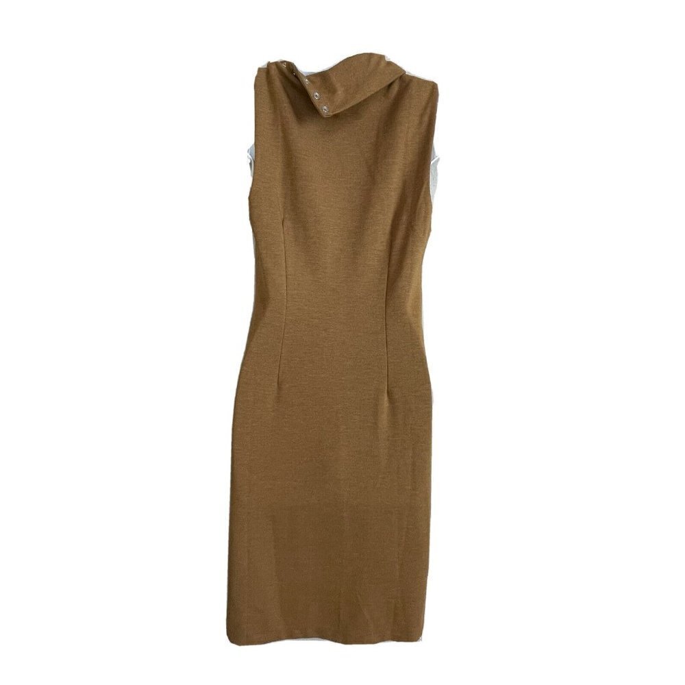 Ralph Lauren Sport Snap Leather Mock Neck Tan Ponte Dress Size S‎ - Picture 3 of 7